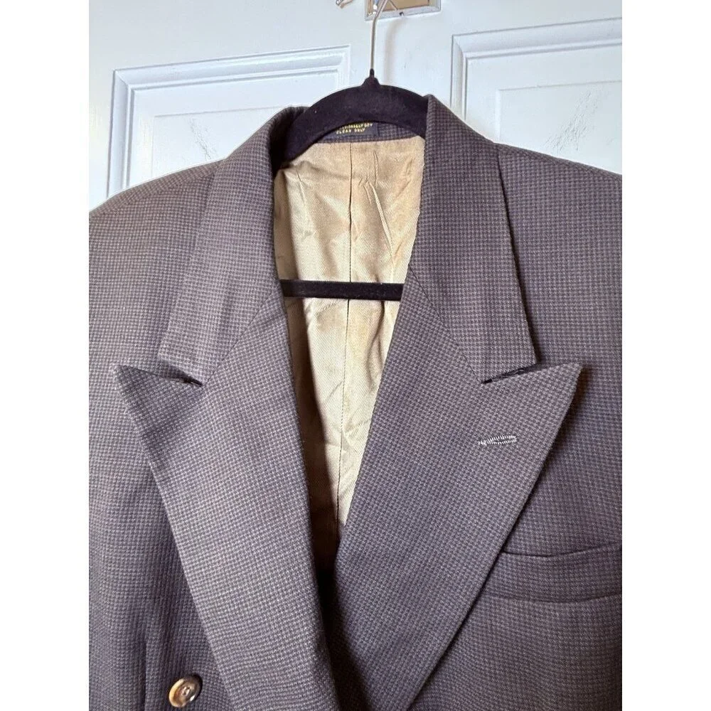 Oscar De La Renta Double Breasted Men’s Brown Black Houndstooth Blazer Size 43R